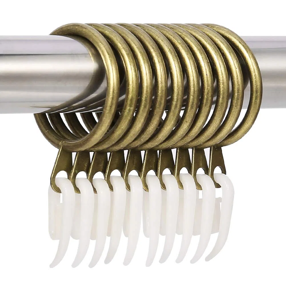 tonyg-p Confezione da 20 anelli per tende in metallo con ganci in plastica, diametro interno 30 mm, anelli per asta per tende (ottone)