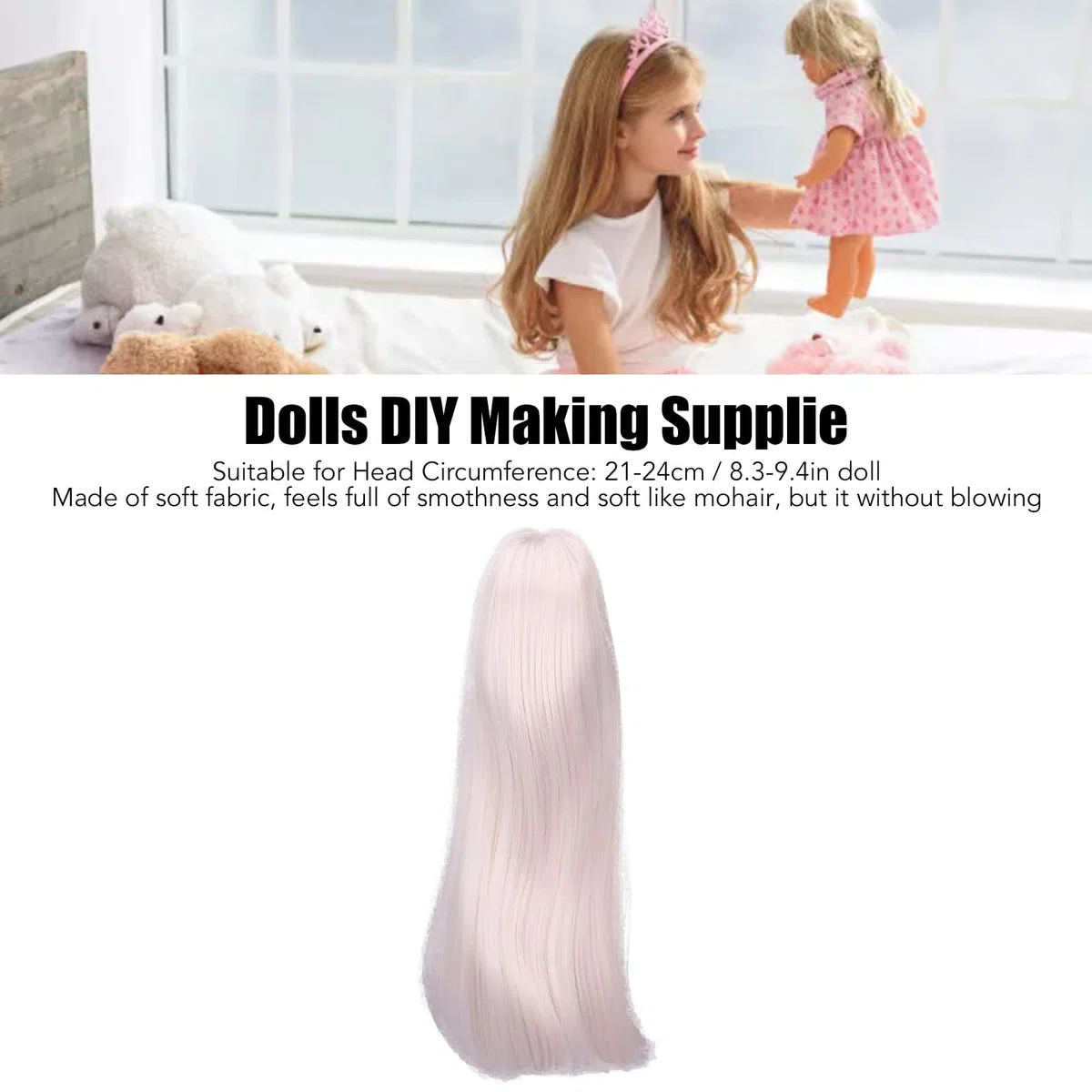 Zerodis 1/3 BJD - Parrucca per bambola SD, 21-24 cm, in seta naturale morbida ad alta temperatura, capelli lunghi e lisci mohair, con frangia per indossare parrucca per bambole BJD, colore rosa fai da