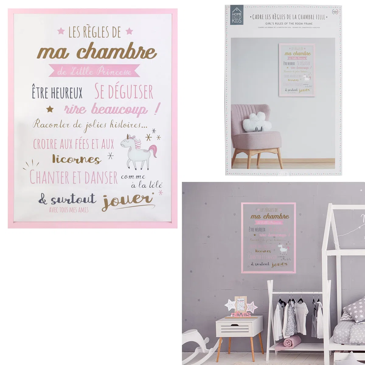 HOME DECO KIDS HD2352 Cornice Les Regles Bambine Deco Camera Oggetto Decorativo, Legno, MDF, Trasparente, Rosa, Or-Grigio Scuro/Rosa Polvere, 40 x 1,6 x 60