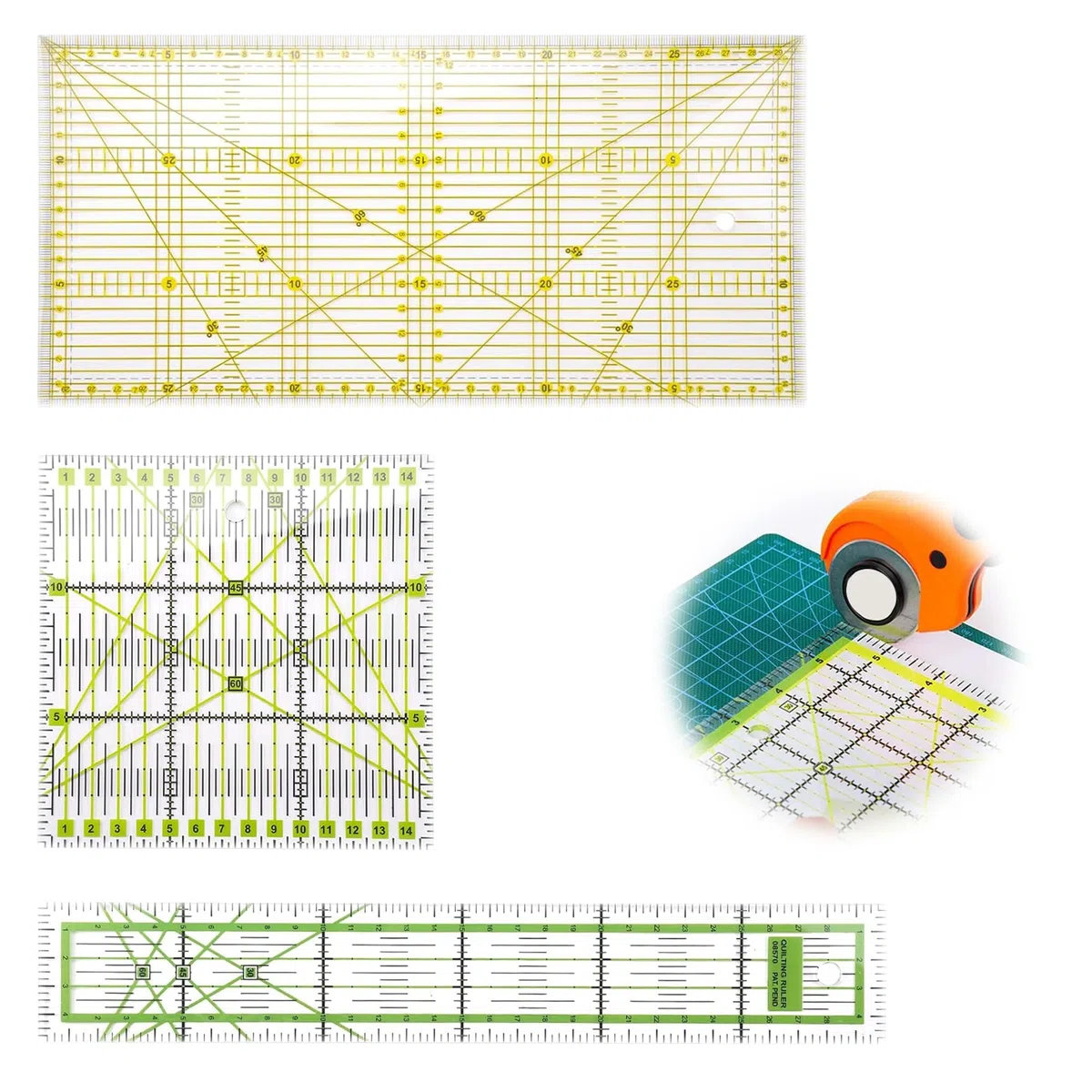 3 Pezzi Righello Per Cucito 15 x 30 Cm / 15 x 15 Cm / 5 x 30 Cm Trasparente Righello Patchwork Con Linee D'Angolo Riga Da Sarta In Acrilico Per Taglio Preciso, Cucito, Sartoria
