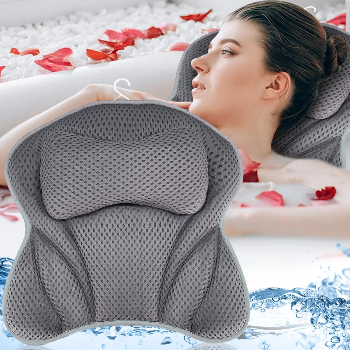 Amzeeniu Cuscino da Bagno,Nuovo Cuscino Per Vasca Da Bagno 4D Air Mesh con 6 Ventose,Cuscini Poggiatesta da Vasca per Vasca da Bagno Cuscino,Home Spa Per Collo Della Vasca E Supporto Per La Schiena