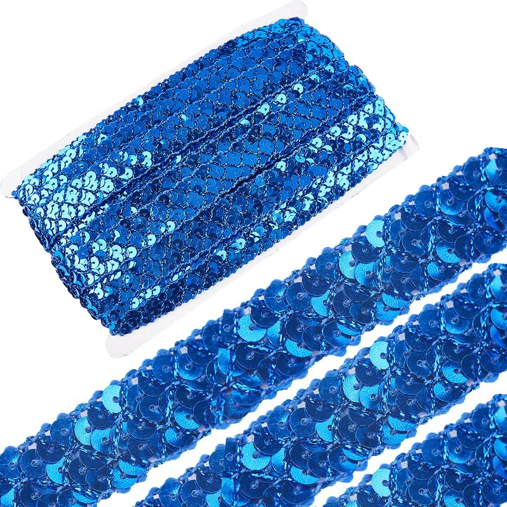 GORGECRAFT 13 m x 2 cm striscia di paillettes blu piatto 3 righe rotolo di paillettes trim nastro glitterato rotolo di paillettes metalliche per abito ricamo fabbricazione di gioielli