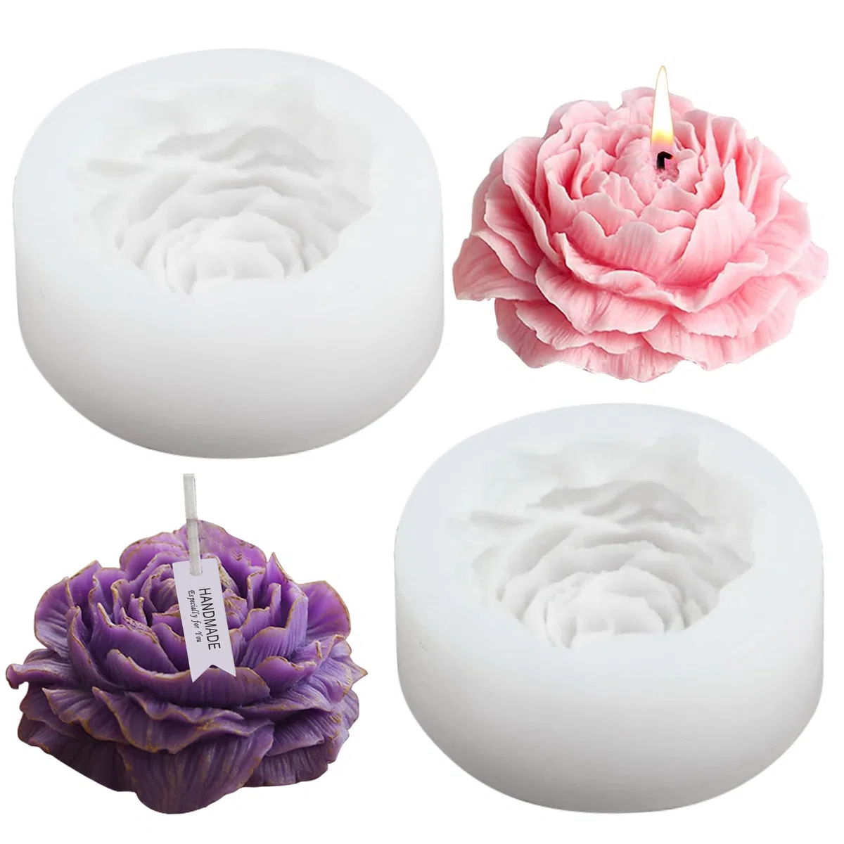 Stampi per Candele in Silicone 2 Pezzi - Peonia 3D Fai Da Te per Aromaterapia