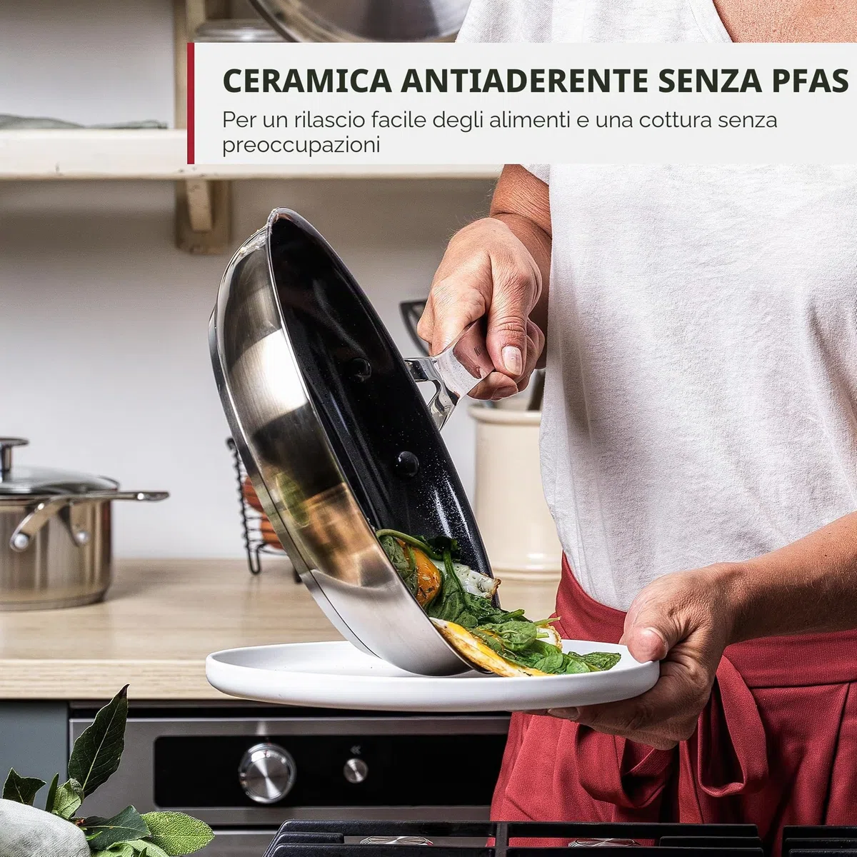 KitchenAid Stainless Steel Set di Pentole Antiaderenti in Acciaio Inox con Coperchio, Adatte a Tutti i Tipi di Fornelli, Induzione, Forno e Lavastoviglie, 20/24 cm + Pentolino 16 cm/1,5 L, 5 pezzi