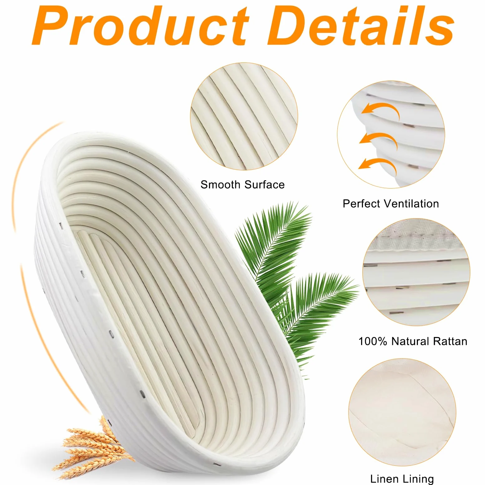 Cestino da Lievitazione, Cesto Lievitazione Pane Ovale, Cesto in Rattan Naturale con Tela di Lino, Accessori per La Cottura Del Pane, Cestino per La Fermentazione, per Cottura in Casa