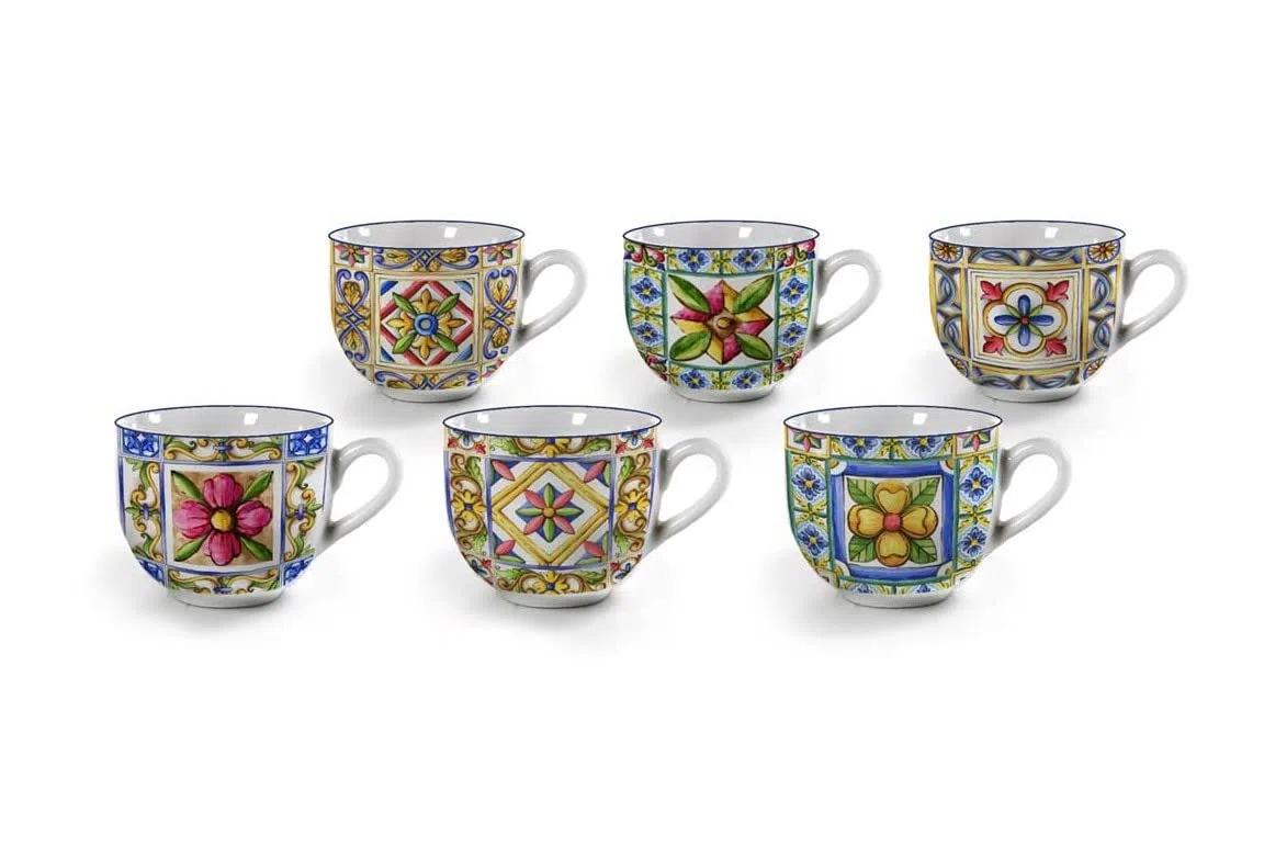Gicos Set 6 tazzine caffè Coffee in Porcellana decori Assortiti Terra e Sole 90 ml MBB-826269