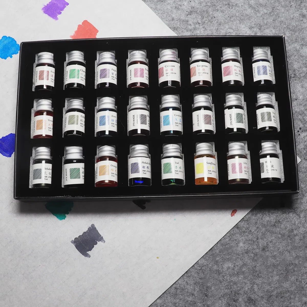 Set di 24 colori di inchiostro per calligrafia, inchiostro colorato con polvere dorata per disegnare e scrivere, confezione regalo inclusa