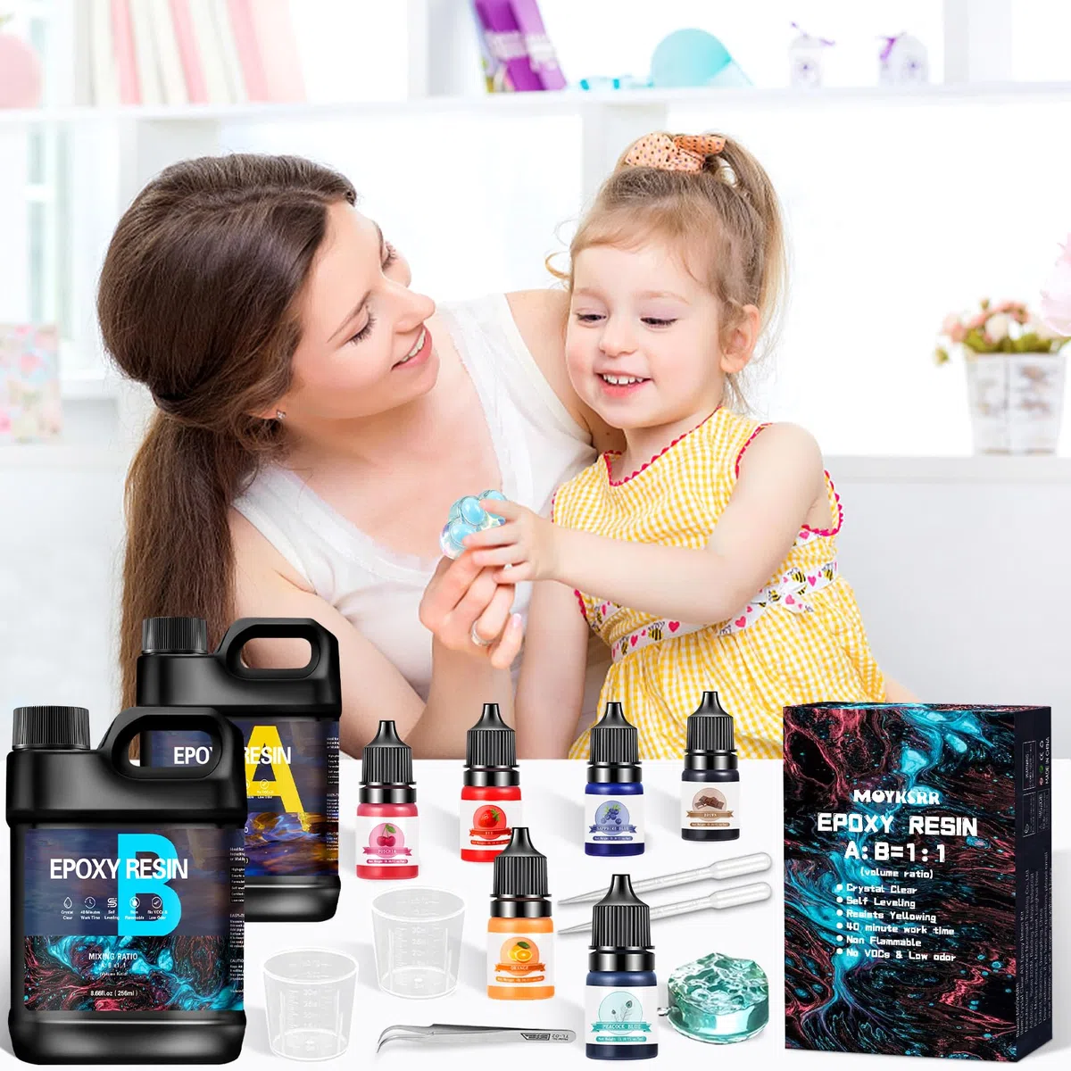 MOYKSRR Resina Epossidica Trasparente Kit Principianti 512ml Completo con Glitter per Creazione Gioielli Fai da Te Legno Pittura Decorazione Artigianale