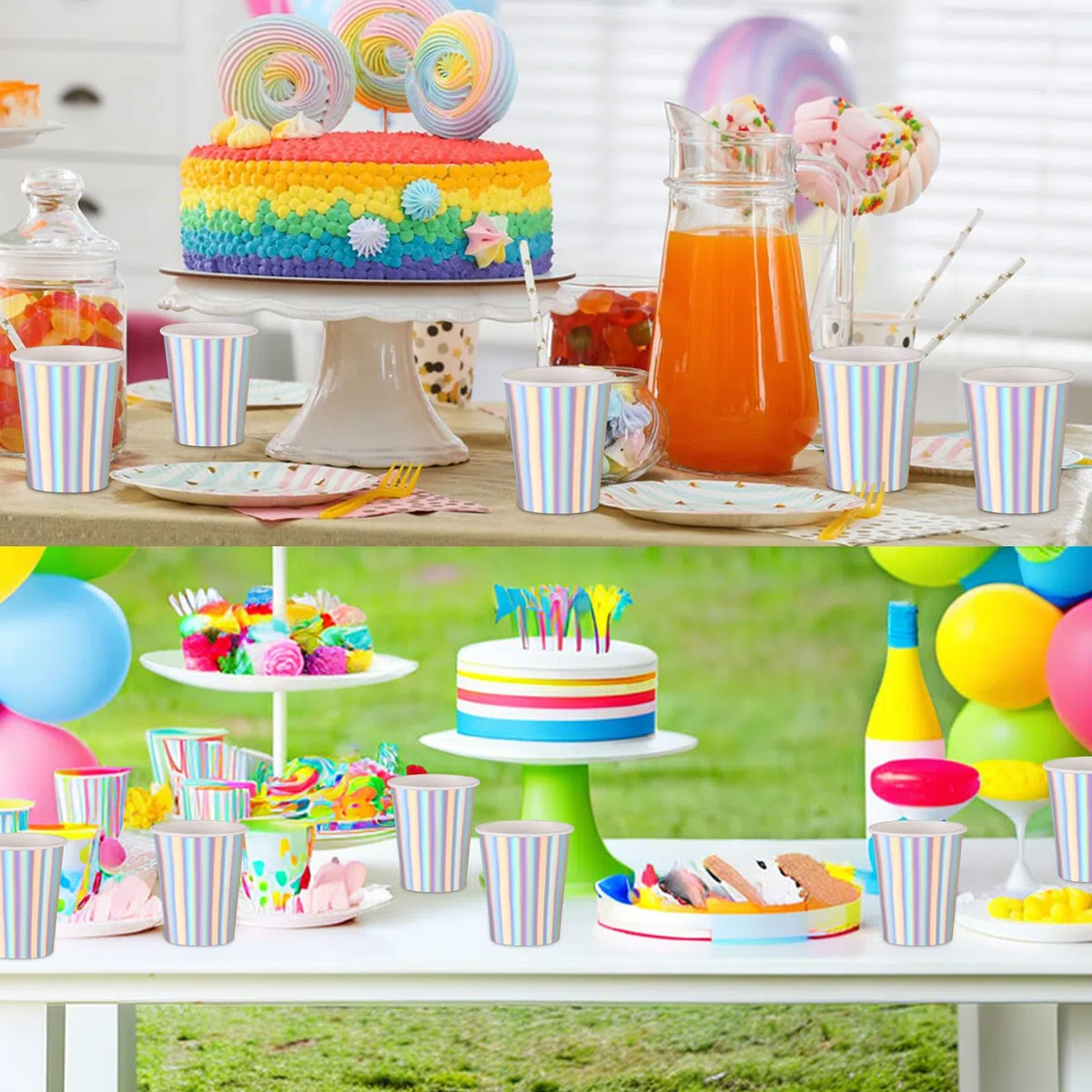 Bicchieri di carta colorati, 50 pezzi, 250 ml/9 oz, bicchieri di carta per bambini, bicchieri di carta, per matrimoni, feste, bicchieri di carta, in argento olografico, per compleanno