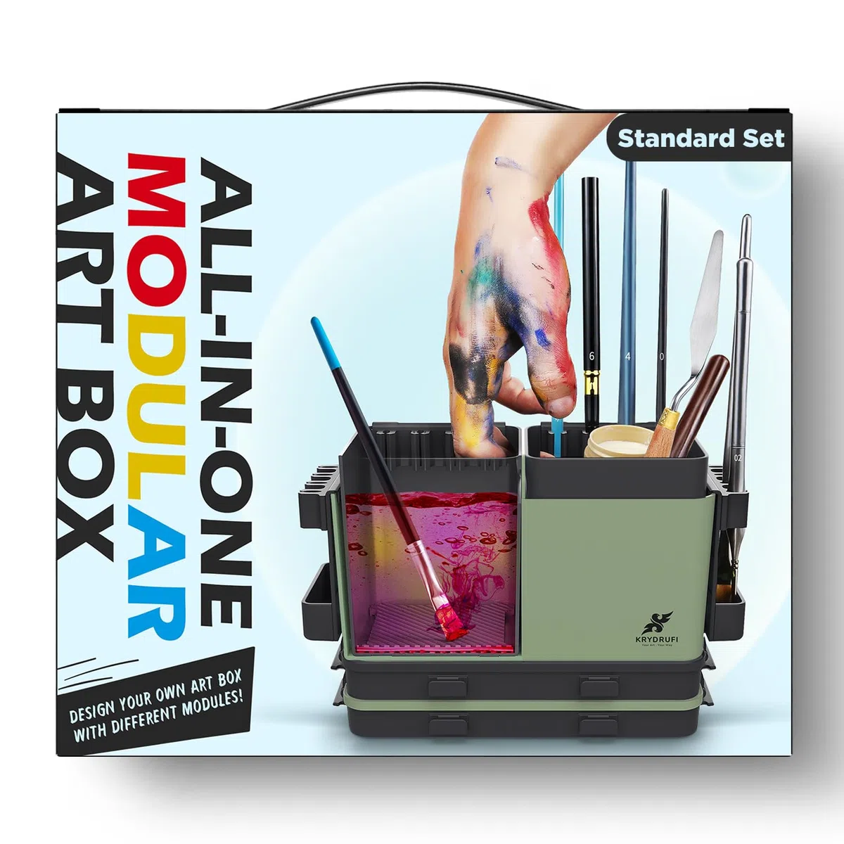Stazione di Pittura Modulare Portatile All-in-One con Pulitore e Supporti per Pennelli, Vassoio per Palette di Pittura Umida con Coperchio per Pittura Miniatura e Vernici Acriliche (Set