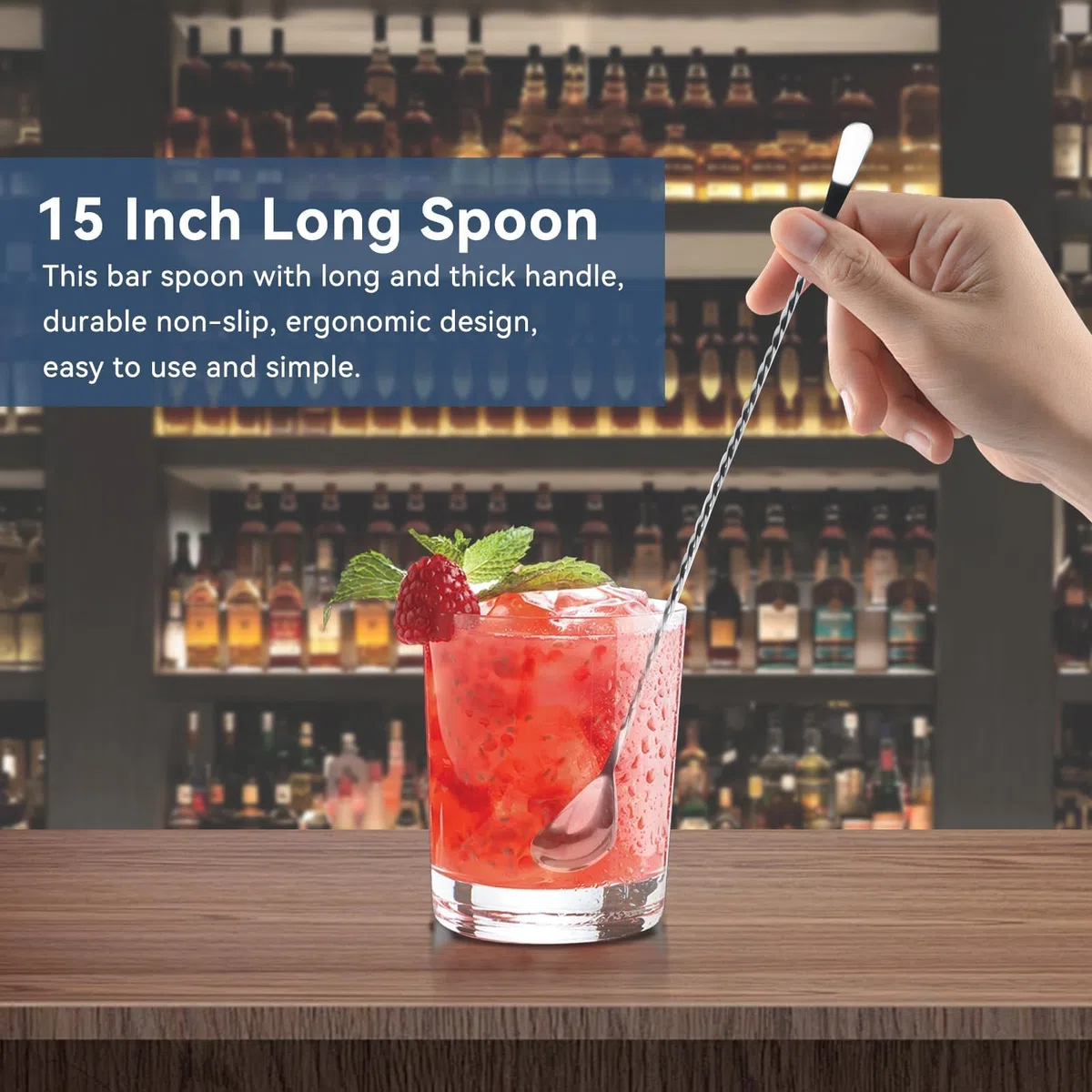 Cucchiaio per mescolare in Acciaio Inossidabile, 40CM cucchiaini da Bar con Manico Lungo, pratico accessorio da bar per miscelare i cocktail per frappè, succhi, tè