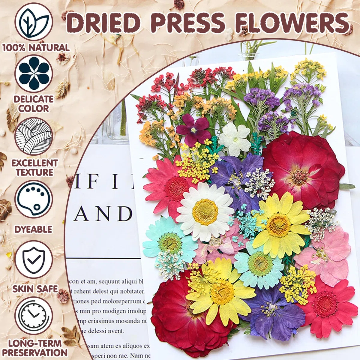 Vautvi 159 Fiori Secchi Per Resina, Candele, Unghie, Decorazioni e Scrapbooking - Con Pinzetta, Veri Pressati, Composizione Fai Da Te