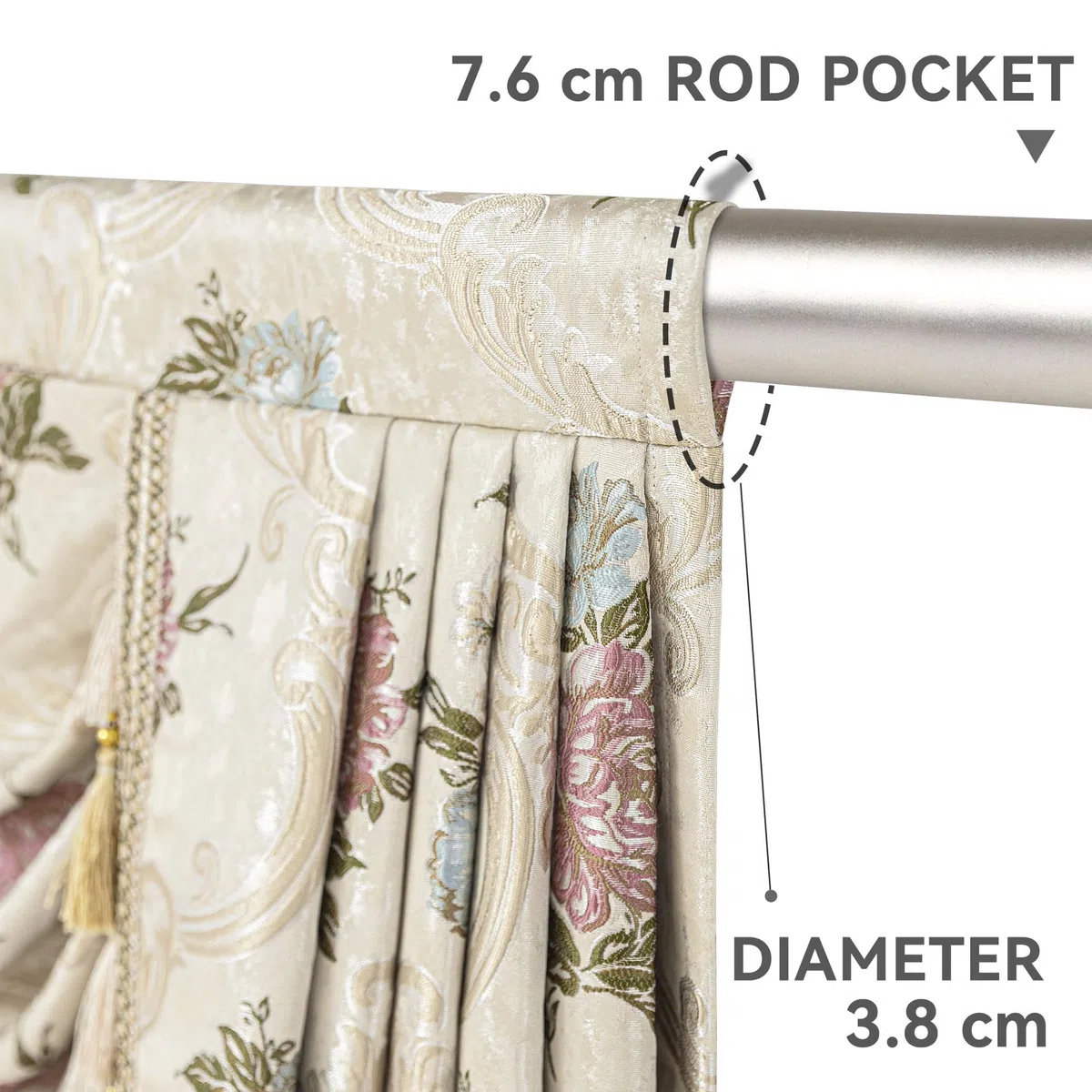 Mantovana a Cascata per Finestre, Mantovana Floreale con Nappe, Tenda Corta Jacquard per Camera da Letto Soggiorno Cucina (Larghezza 150cm, Beige)