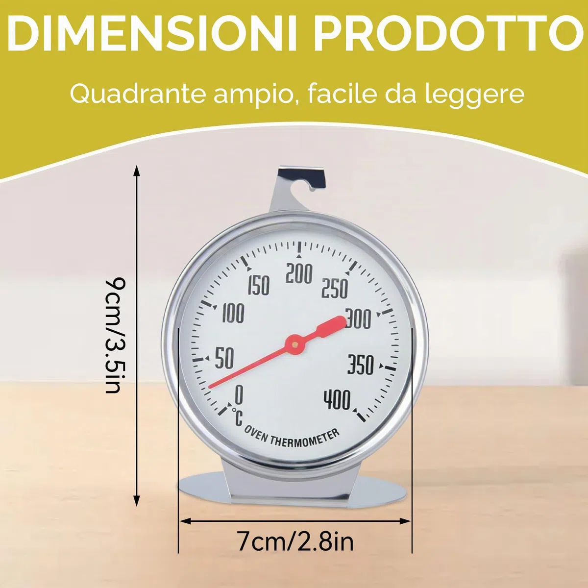 Termometro da forno, Grill Fry Termometro in acciaio inox Termometro da cucina Termometro da forno Indicatore di temperatura da forno Termometro da cucina grande termometro a quadrante termometro