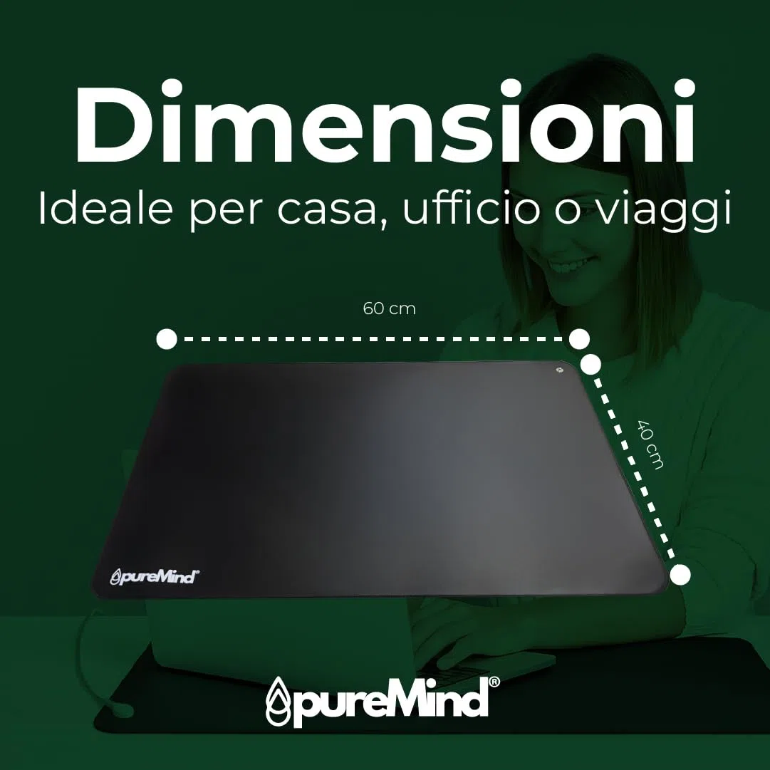 Tappetino Grounding 60 x 40 cm, per connessione a terra, per scrivania o pavimento, anti-stress + riposo e benessere Puremind