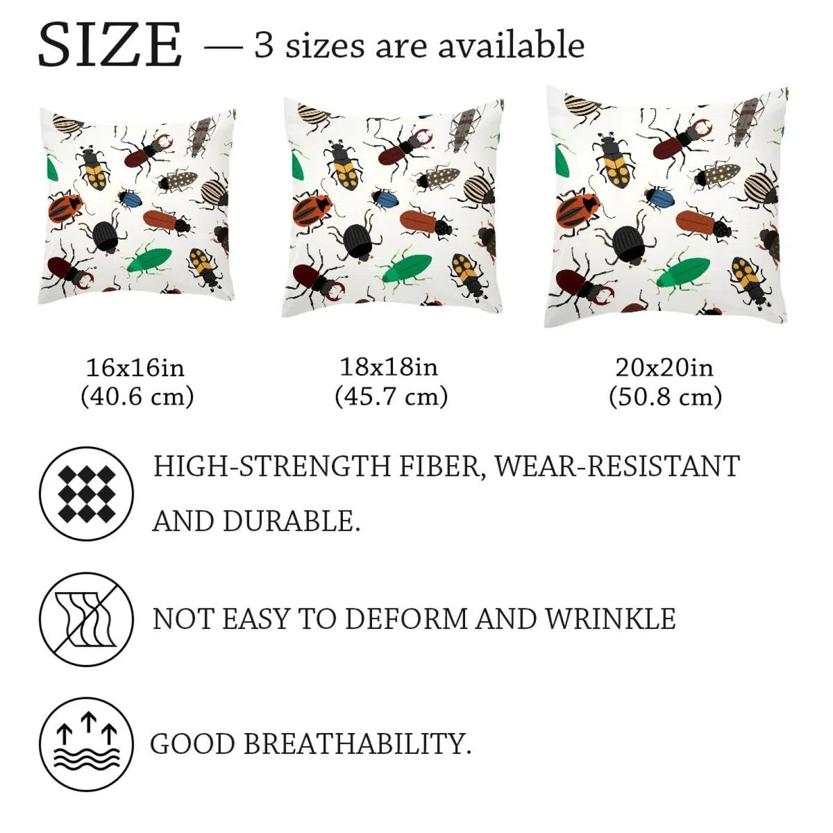 Diversi coleotteri con motivo a insetti, 2 pezzi, quadrati, federe decorative in morbido velluto, per divano, letto, auto, soggiorno, 40 x 40 cm