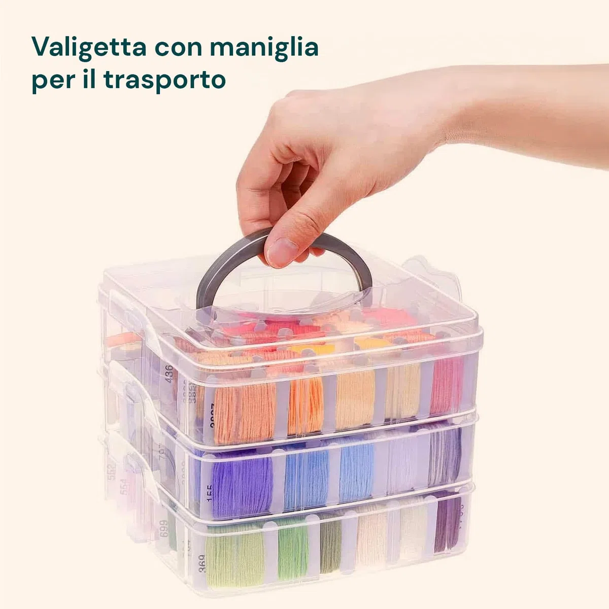 Avilia Kit Ricamo Completo - 150 Fili Colorati Già Avvolti - Organizer 3 Livelli 6 Scomparti - Aghi, Infila Aghi, Accessori Punto Croce Inclusi - Set DIY Braccialetti Amicizia Adulti e Bambini