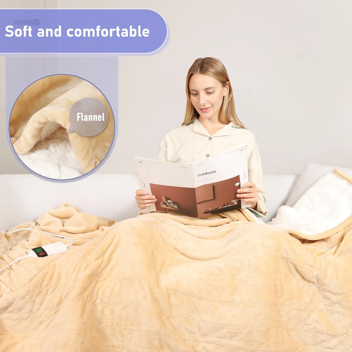 Coperta elettrica con spegnimento automatico, 150 x 180 cm, 10 livelli di riscaldamento, 8 ore, timer autooff, protezione da surriscaldamento, coperta in flanella, lavabile in lavatrice