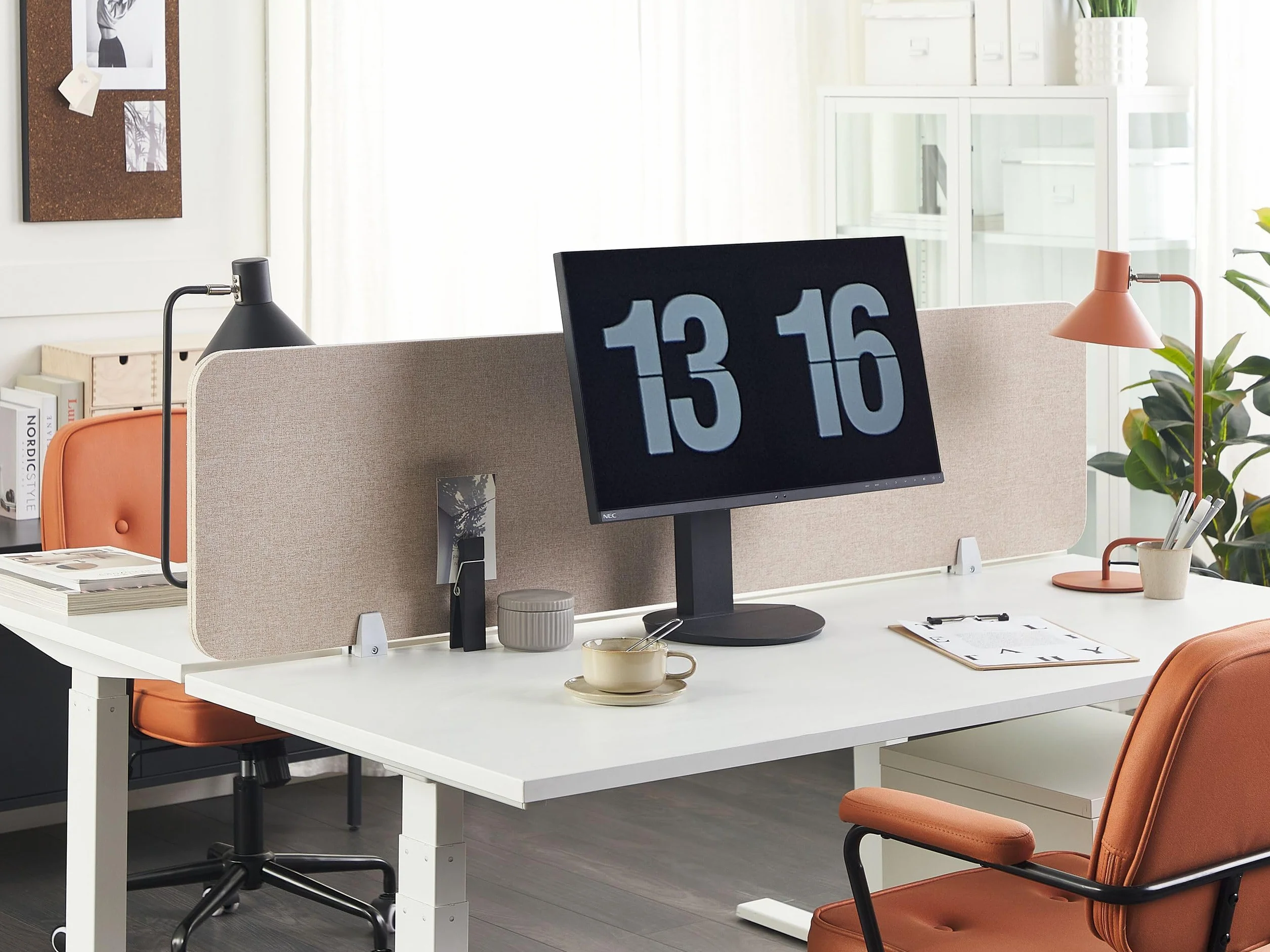 Beliani Pannello Divisorio Fonoassorbente per scrivania in Pet Beige 160 x 40 cm