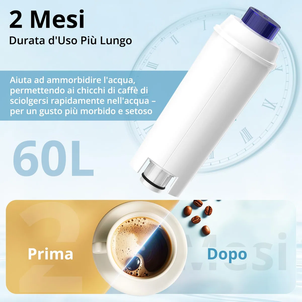 Filtro Delonghi Macchina Caffè, Filtro Macchina Caffe Delonghi Magnifica s Dinamica, ECAM, ETAM, ESAM, BCO, EC Séries, Addolcitore Macchina Caffe DLSC002(2 pezzi)