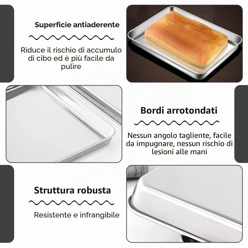 Teglia da Forno con Griglia di Raffreddamento in Acciaio Inox 26x20,5x2,5cm Teglia Forno Rettangolare, Teglie da Forno, Teglia con Griglia, Placca da Forno, Griglia da Forno per Pane, Biscotti