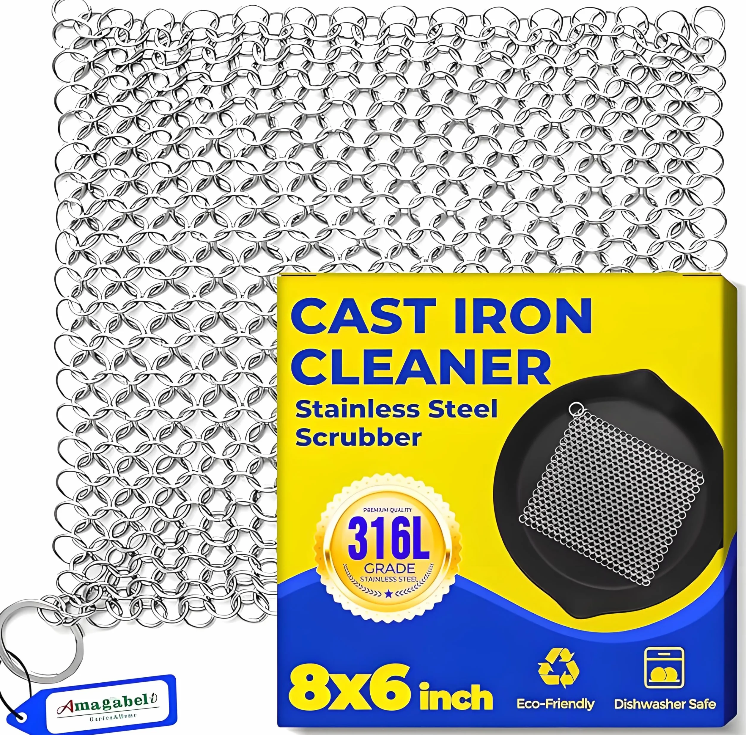 Amagabeli - Pulitore per ferro da giardino, in acciaio inox, 316L, per padelle in ghisa, forni olandesi, padelle in ghisa, griglia, griglia, padella 20,9 x 15,2 cm