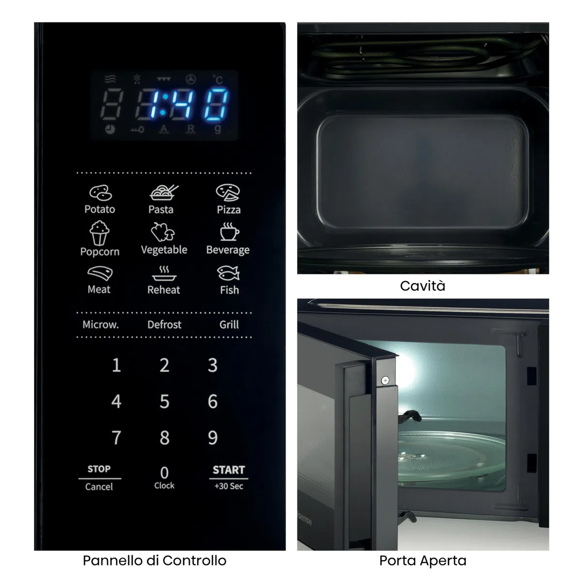 Hisense H20MOBS4HG Forno Microonde con controllo Elettronico, Capacità 20 L, Potenza 700 Watt, Funzione Grill 800 W, Display Led Comandi Touch, Colore Nero