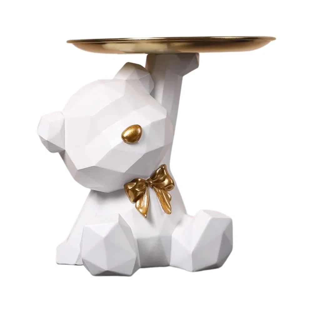 Starnearby Statua Orso Geometrico con Vassoio, Svuotatasche da Ingresso Design, Vassoio Portachiavi Ingresso, Ciotola per Chiavi, Statuetta con Vassoi Figurina Orso, Scultura Portaoggetti