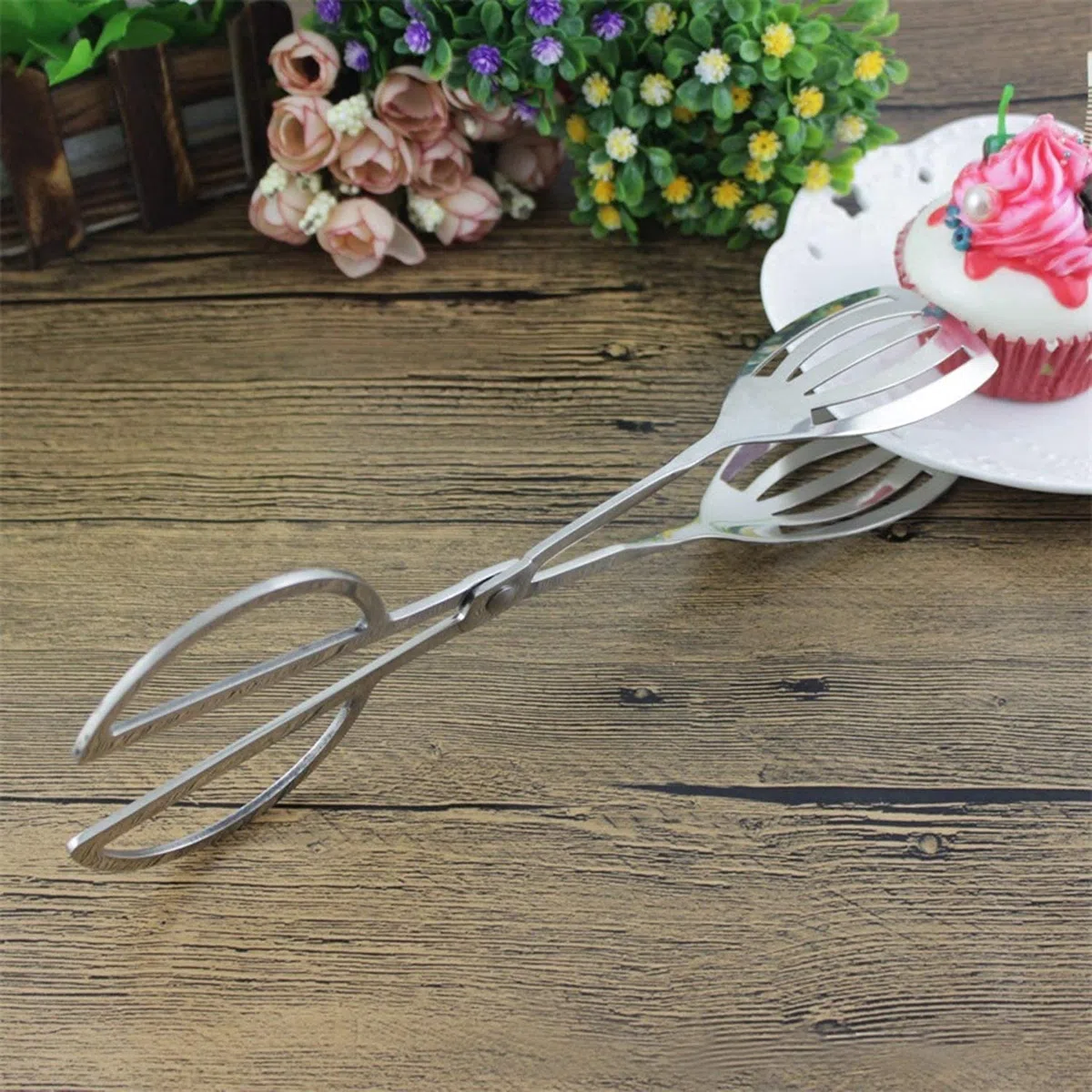 Pinze da cucina, confezione da 2 pinze per alimenti in acciaio inox, adatte per insalate in metallo, pasticceria, buffet dolci