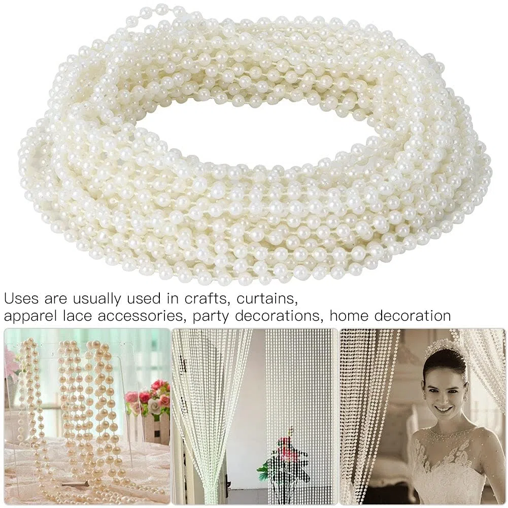 Perle artificiali, fili di perle da 10 m per decorare, ghirlanda di perle finte bianche, rocchetto di filo, decorazione per festa di nozze, decorazioni per albero di Natale (4mm beige)