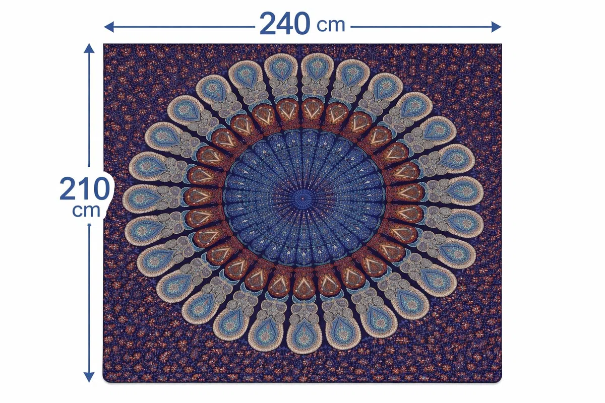 Telo Copritutto Mandala 210x240 cm, Copridivano 3 Posti Boho Indiano in Cotone, Multiuso per Mare, Picnic, Arazzo da Parete, Casa e Viaggio