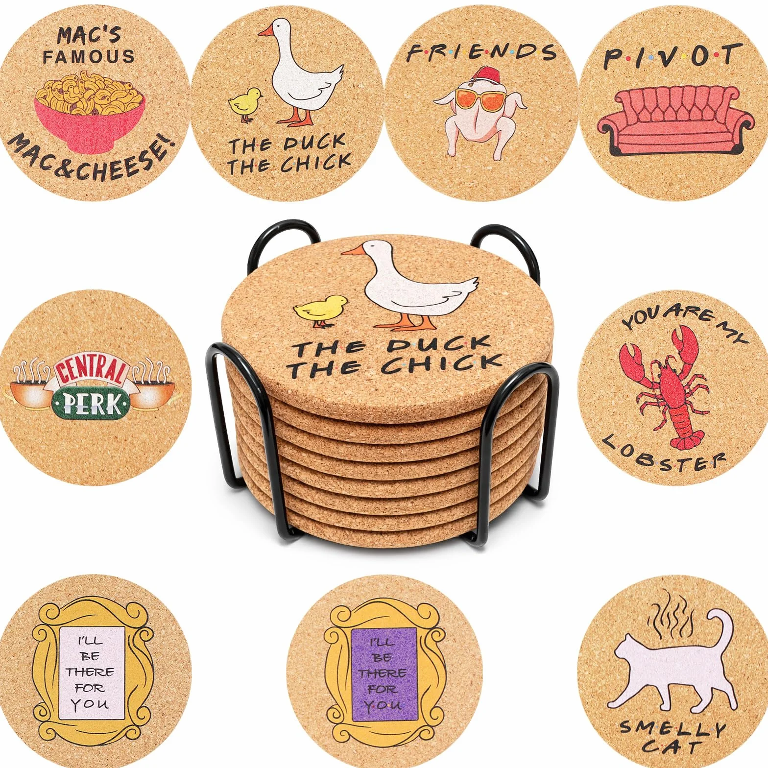 9 Pezzi Friends Sottobicchieri, Friends Merchandise, Sottobicchieri in Sughero per Bevande, Friends Bevande Sottobicchiere con Supporto, Friend TV Show Regali per le Donne（10 * 10 * 0.6cm）