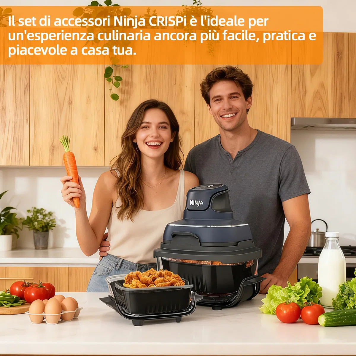 Accessori Airfryer per Ninja CRISPi FN101EU – 2 Stampi in Silicone con Coperchio Antischizzo & Tappetino in Silicone, Inserti Compatibili per Ninja CRISPi 4-in-1 Portable Glass Airfryer