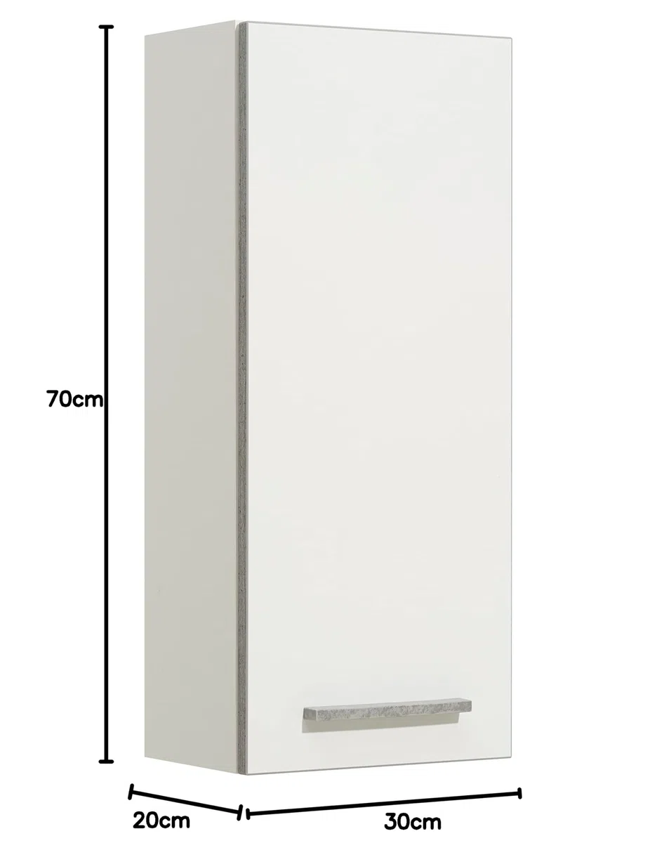 Pelipal Quickset 953 - Armadietto pensile in legno bianco lucido/bordo in cemento, 70 x 30 x 20 cm (altezza x larghezza x profondità)