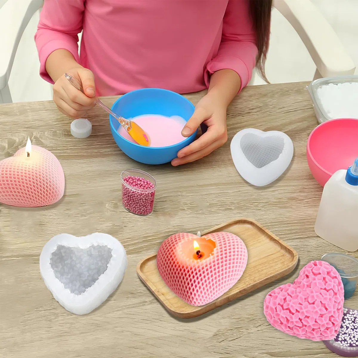 3 Pezzi Stampi in Silicone per Candele Stampi per Candele 3D per Candele a Forma di Cuore, fai da te in silicone per Sapone, per Sapone, Cioccolato, Decorazione per Torte