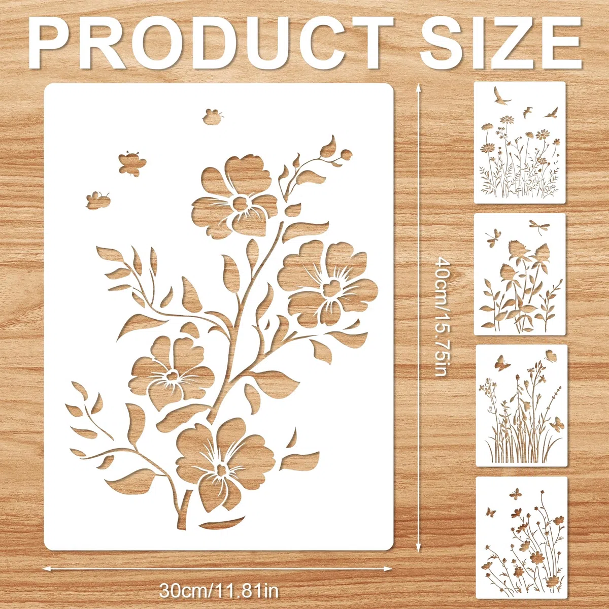 5pz Stencil Fiori Selvatici Grandi, Stencil Riutilizzabili di Foglie e Floreali Modelli Disegno Farfalle di Piante Vivaci per Dipingere su Tela Legno Artigianale Parete Fai Da Te (Stile A)