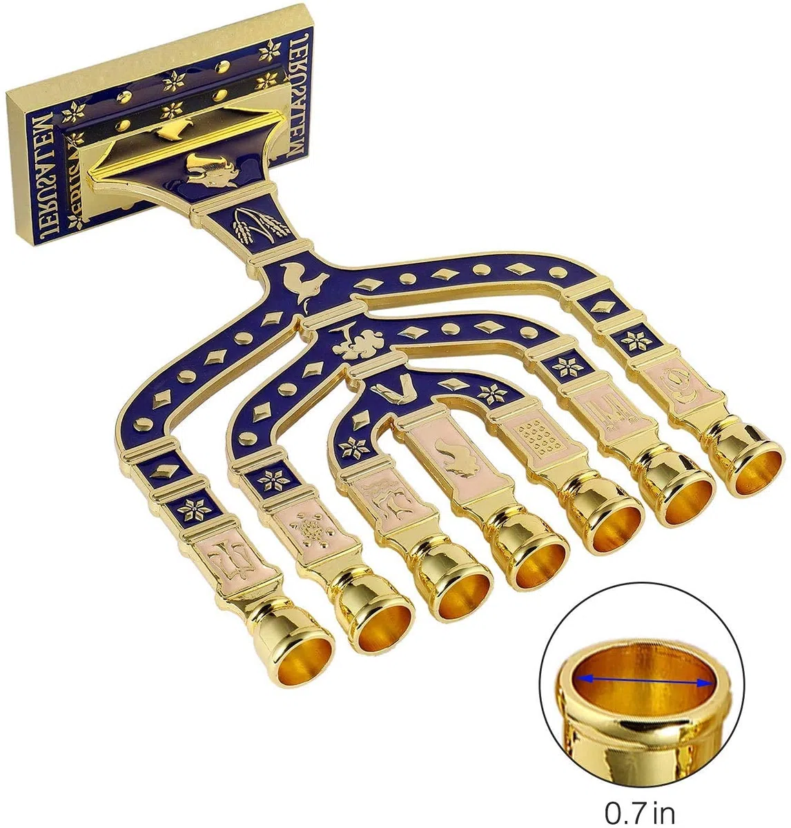 BRTAGG Menorah Candeliere ebraico, 12 tribù d'Israele, 7 rami, altezza 27 cm