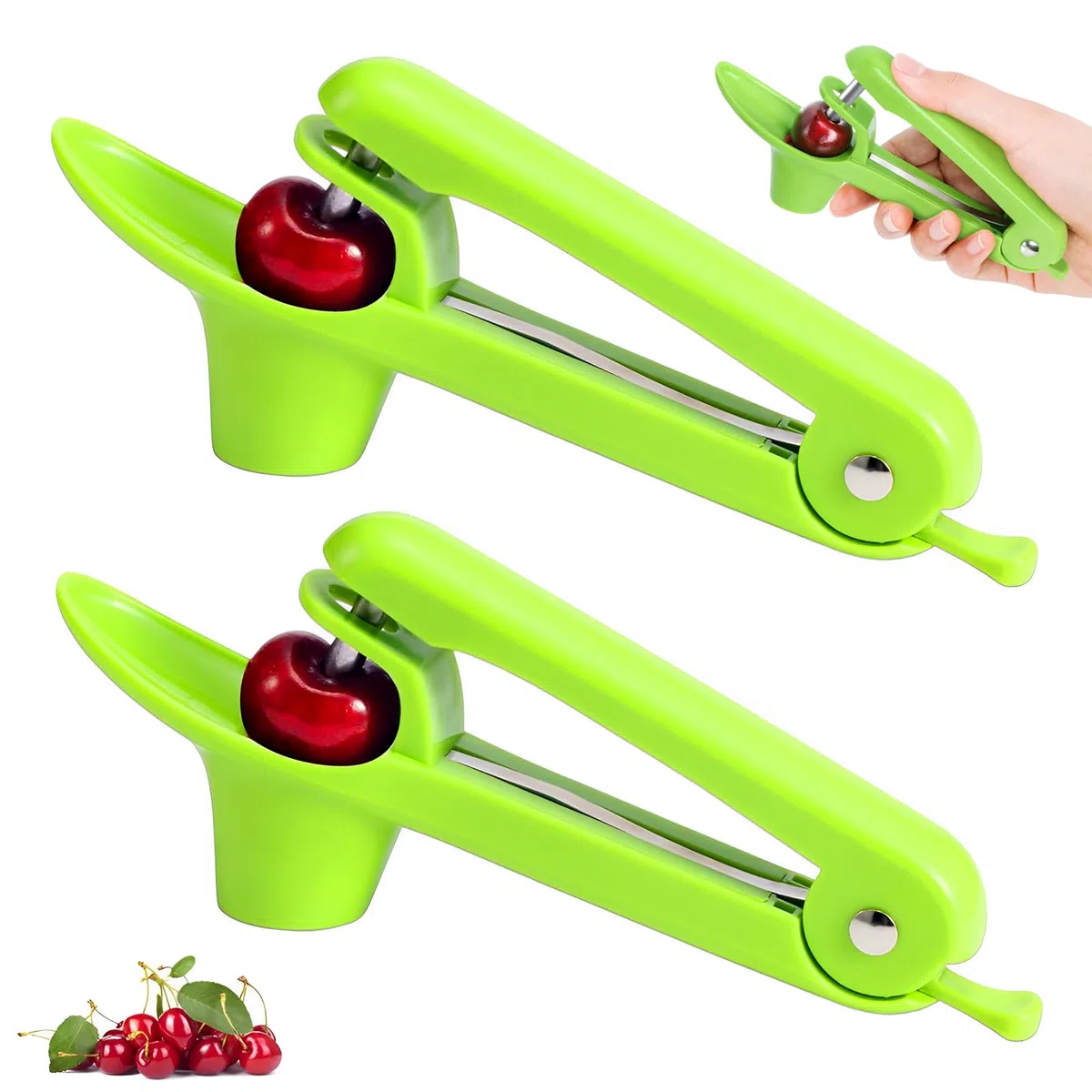 2 pezzi di rimozione di noccioli di ciliegie, in acciaio inox, per rimuovere rapidamente le pietre di frutta