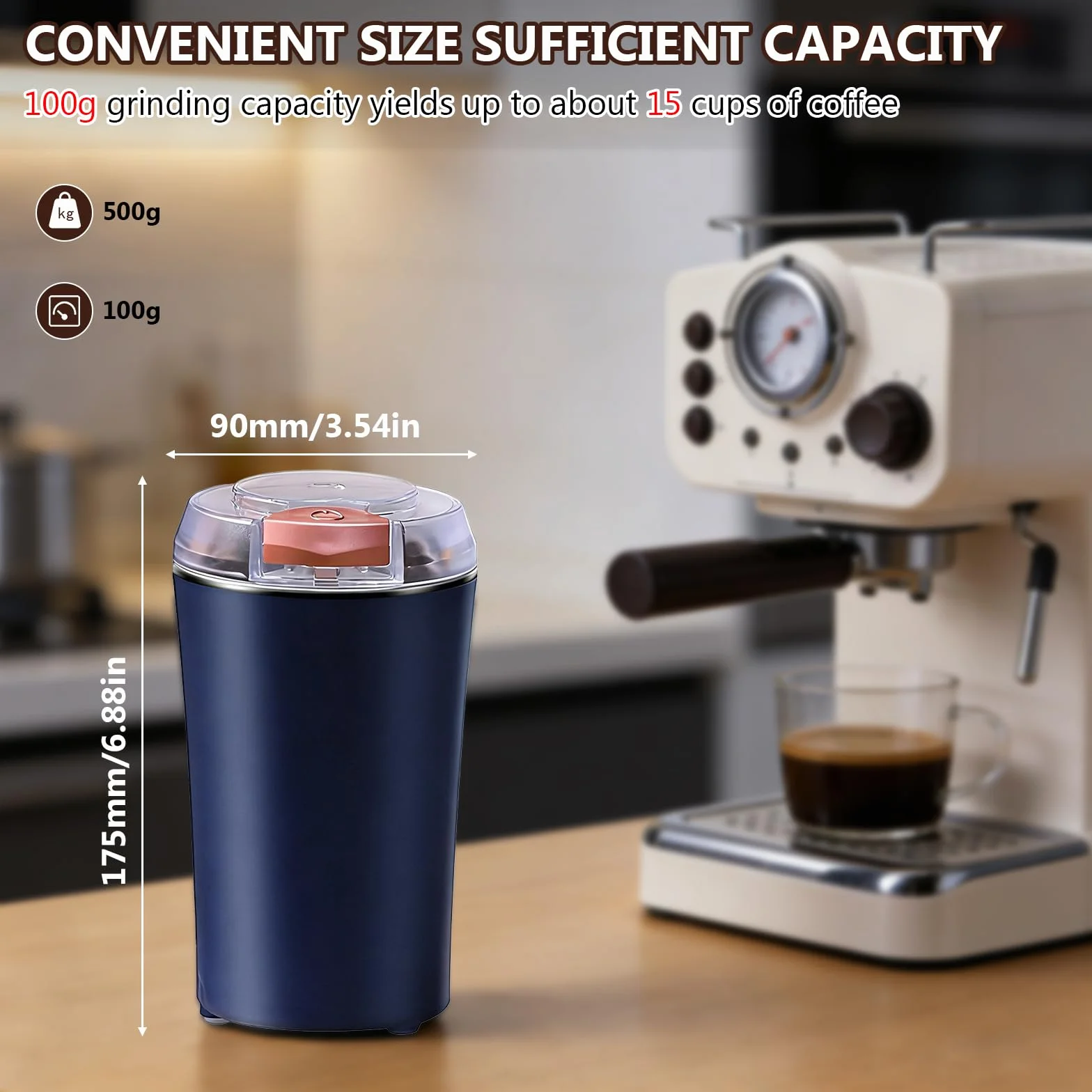 Macina Caffè Elettrico, Macinacaffè Elettrico per Spezie con Lame Acciaio Inossidabile 200W Macinino Elettrico Compatto Un Tocco per Chicchi di Caffè, Macina, Erbe, Cereali, Noci
