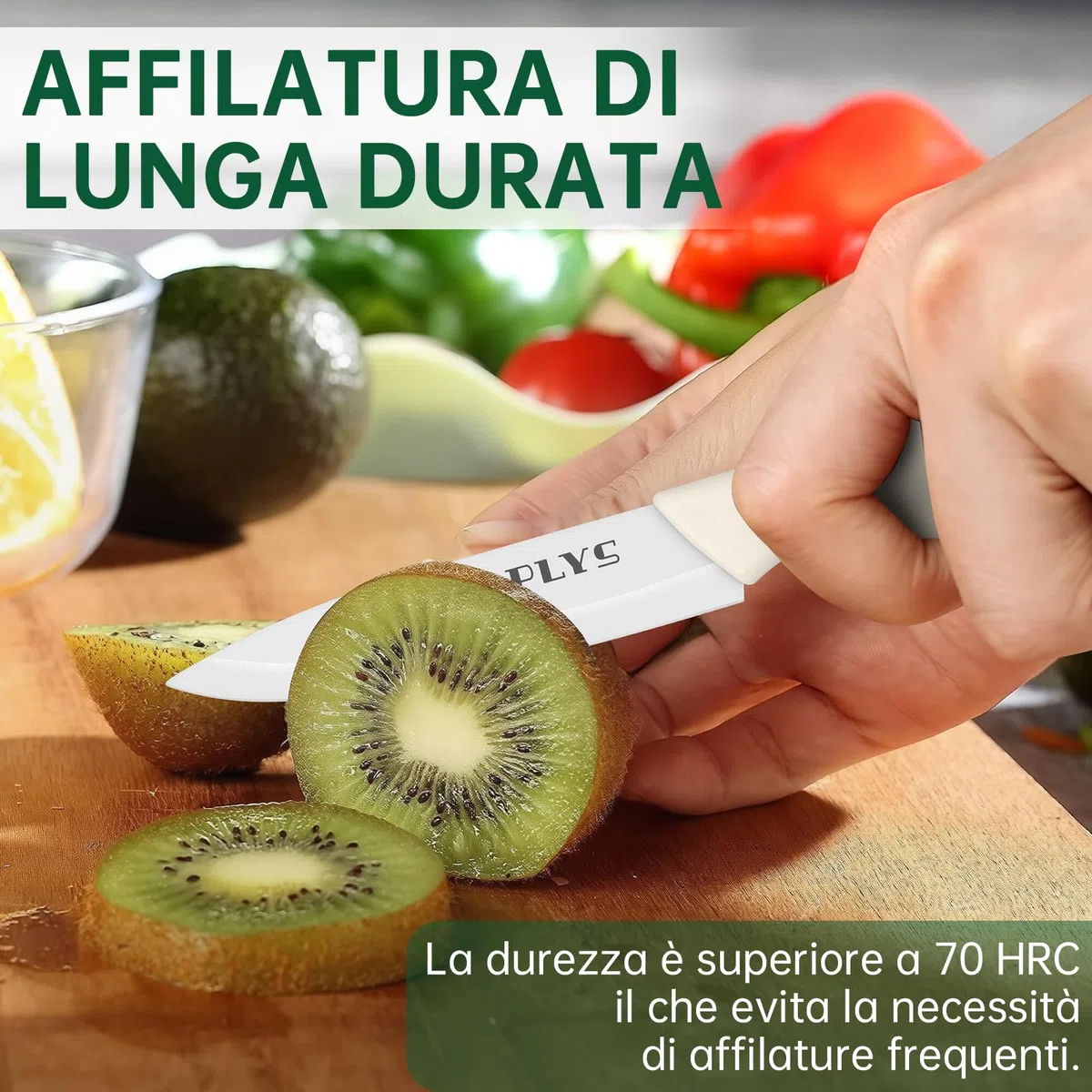 Plys Set Coltello Ceramica Cucina: Coltelli Ceramica da Carne Professionale Manico Bianco