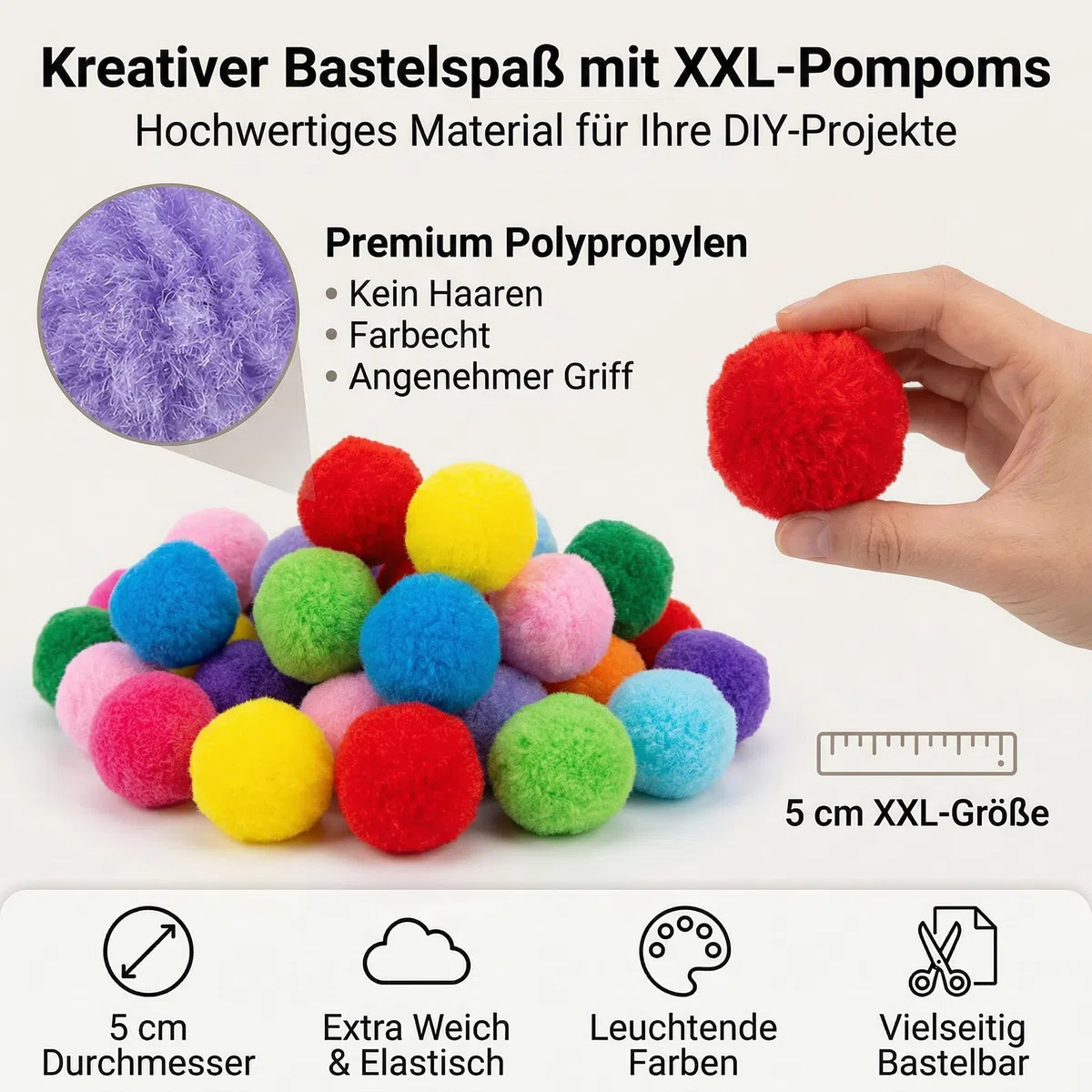 Confezione da 98 pompon da 5 cm, pon pon grandi e colorati, 50 mm, soffici palline di peluche, palline di peluche bobble, palline di pon pon grandi