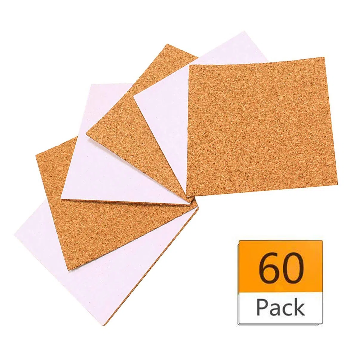60 Pz Autoadesiva Piazza Sughero Sottobicchieri Tappetini di Fogli, Marrone Naturale, Quadrato, 10 x 10 x 0.1 cm, Per Sottobicchieri e Lavoretti Fai da Te