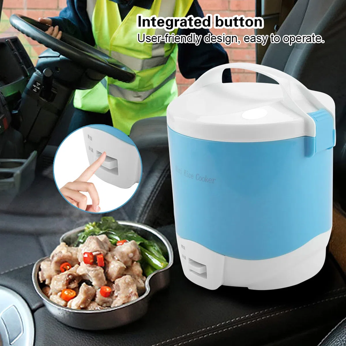 Fornello di Riso Multifunzionale Portatile Elettrico 24V 180W 1.6L Fornello a Vapore per Alimenti Fornello per Cereali di Riso Multi-fornello per Auto Camion(Blu)
