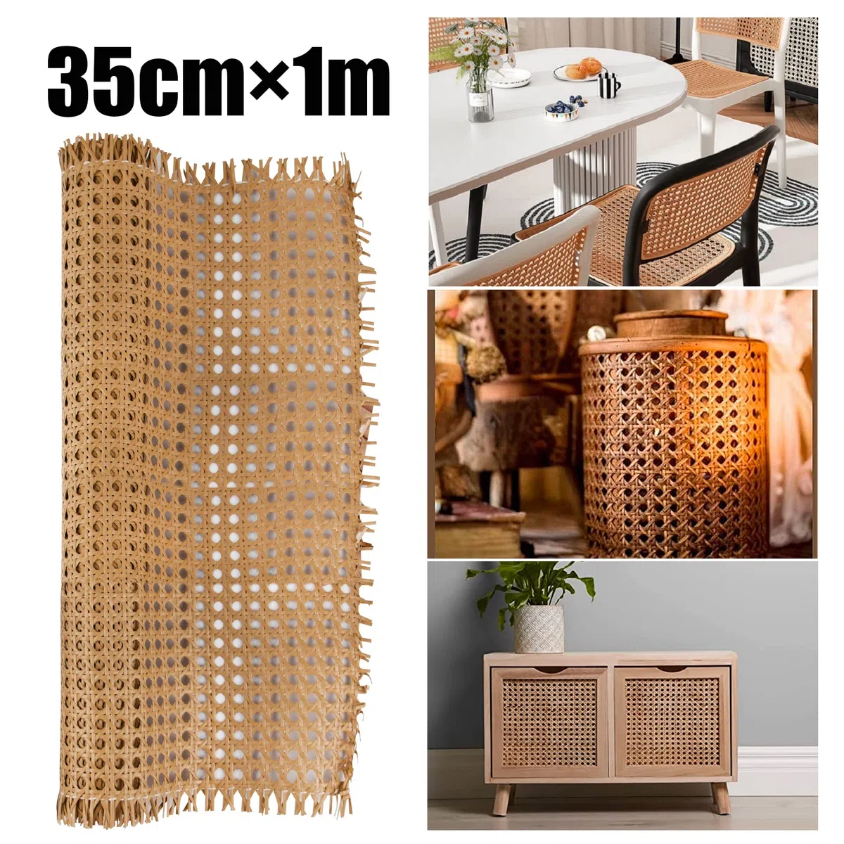 BETESSIN Rattan Rotolo Fettuccia Rattan Intrecciato 1m x 35cm in PE Intreccio Viennese Foglio Rattan per Riparazione di Sedie Decorazione Mobili Artigianato Fai da Te