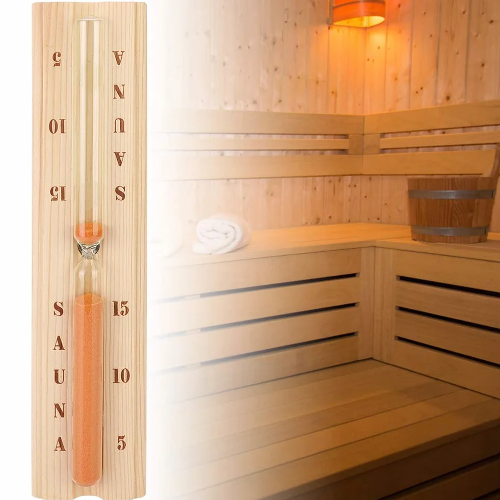 Qcwwy Orologio a Clessidra per Bagno Turco con Clessidra per Sauna, Timer per Sabbia in Legno Resistente per Orologio a Clessidra per Sauna in Pino da Bagno Calore Accurato