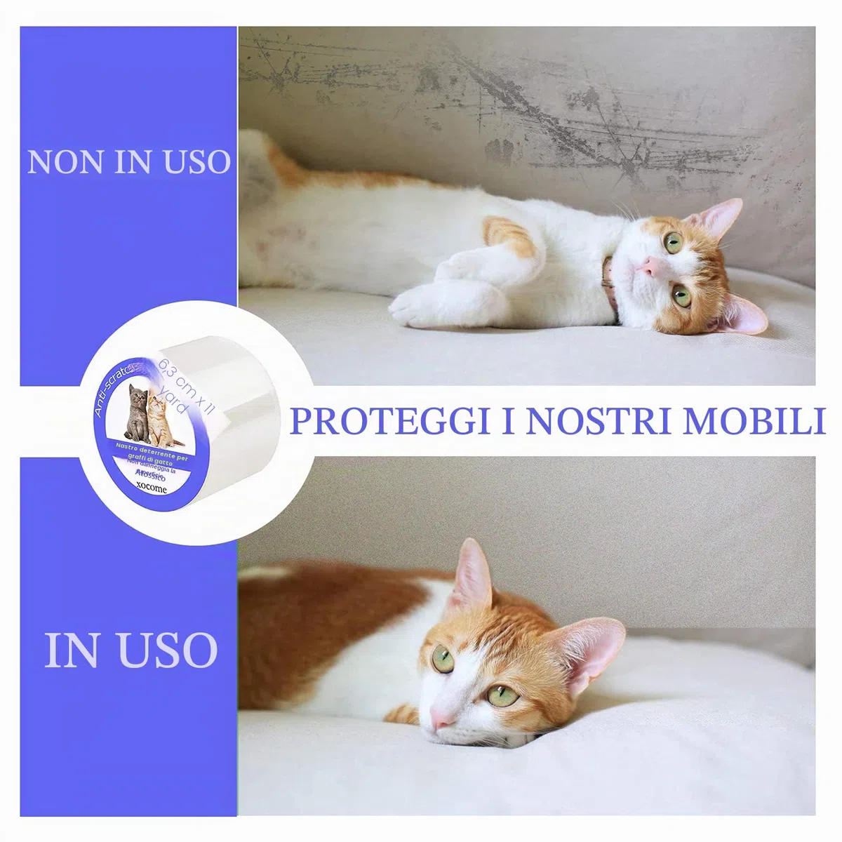 Nastro antigraffio per gatti, protezione antigraffio per porte da 6,35 cm x 10 m, autoadesivo su un lato, trasparente, per divani, porte, tavoli e mobili