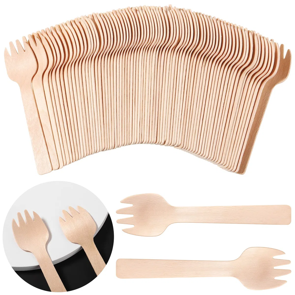 300 Pezzi Forchette di Legno Mini Forchette Usa e Getta Piccole Forchette Antipasto Posate Mini Utensili Forchetta per Torta per Carnevale Compleanno Festa, 4 Pollici (300)