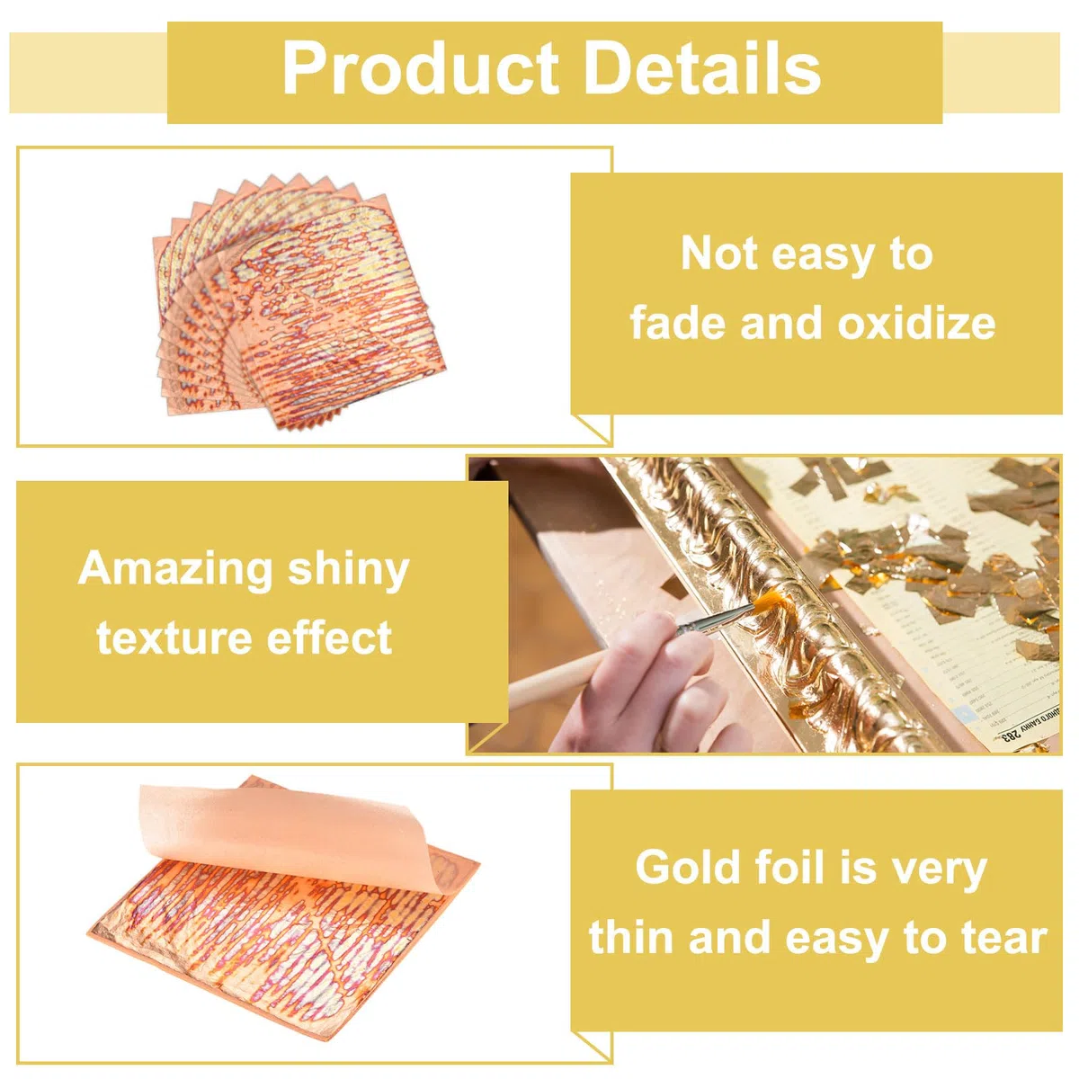 QUARKZMAN 25 Fogli Oro Finta 14cm x 14cm Fogli di Rame con Motivo A Strisce per Artigianato, Cornici, Unghie E Decorazioni Fai da Te
