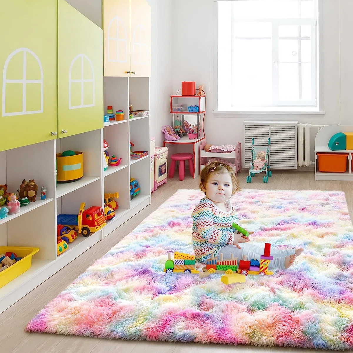 Tappeto di lusso morbido per camera da letto, soggiorno e cameretta dei bambini, motivo: Batik rosa arcobaleno, 3 strati, 60 x 120 cm