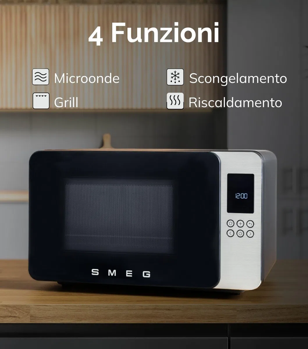 Smeg, Forno a Microonde con Grill MOC01SBMEU, 4 Funzioni e 18 Programmi Automatici, Tecnologia Inverter, Sistema di Chiusura Soft Close, Accessorio Griglia Incluso, 1900 W, Blu Tempesta Opaco